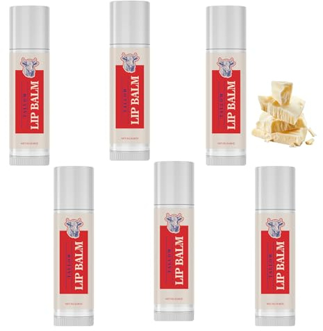 Tallow Lip Balm, Long-Time Nourish, Moisturizing Care for Dry, Chapped Lips, Lips Repair, Fading Fine Line, Natural, Softer Soothing, for Women & Men (6pcs)