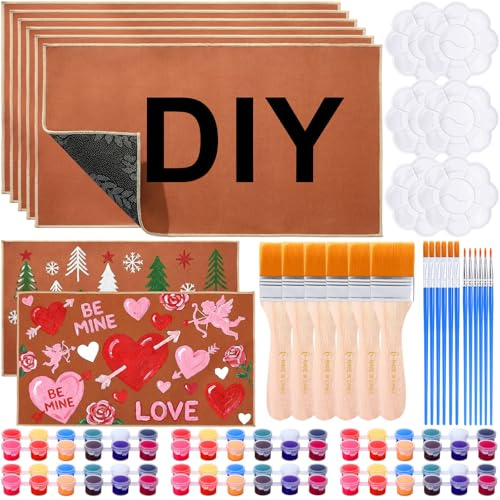 Tinideya 96-teiliges DIY Blanko-Fußmatten-Malset zum Basteln, 43,2 x 76,2 cm, Kokosfaser-Fußmatte, inklusive Acrylfarbe, Pinsel-Palette, Haustürmatte mit rutschfester Rückseite, für Weihnachtsgeschenk