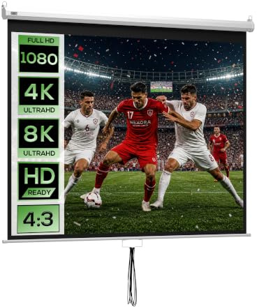 HOMCOM Pantalla de Proyector Manual 100 Pulgadas 4:3/16:9 203x152 cm Blanco | Pantalla de Proyección, Interior Exterior, Eventos Deportivos, Cine en Casa, Oficina, Patio