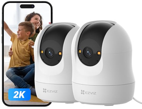 EZVIZ C6N G1 2K Telecamera Wi-Fi Interno, 3MP Videocamera Sorveglianza Interno Pan/Tilt/Zoom, Rilevamento di Persone, Visione Notturna a Colori con WDR, Chiamata Bidirezionale, Kit da 2