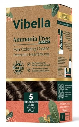 Vibella Haarfärbecreme Nr. 5 Hellbraun – Premium-Haarfärbung ohne Ammoniak, Strahlende Farbbrillanz & zuverlässige Grauabdeckung, Mit Pflegeölen & Keratin