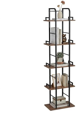 Relaxdays Standregal, HxBxT: 143 x 38 x 24 cm, 5 offene Ablagen, Beistellregal für Wohnzimmer, Küche, Flur, schwarz/grau