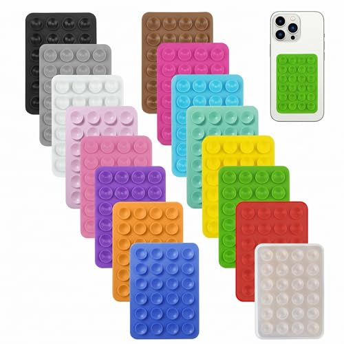 Puedno 16 Stück Silikon Saugnapf Handyhalterung, Selbstklebende Saugnapf Handy, rutschfest Silikon Auto Saugnapf für Alle Handy Modelle (16, 16 Farben)