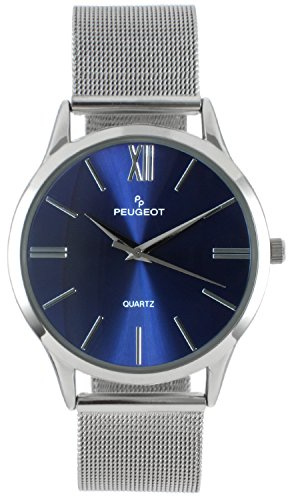 Peugeot Men's Slim Stainless Steel Mesh Easy Read Dress Watch