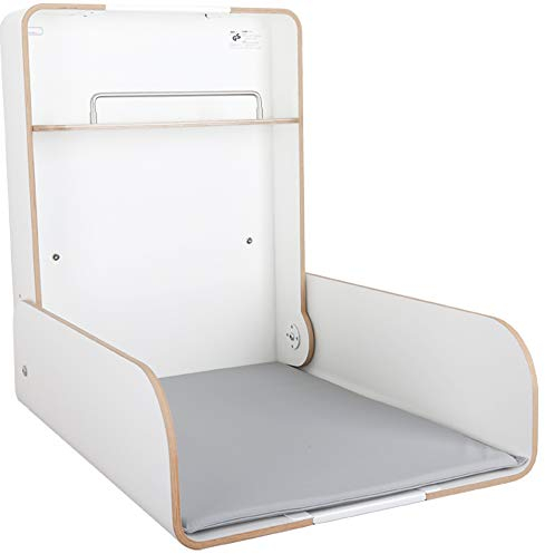 KEMMLIT Pamplona Wickeltisch/Timkid Kawaform midi- klappbar als Wandwickeltisch, Formholz, weiß, inkl. Wickelauflage