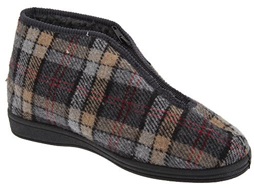Sleepers Mens Jed II Thermal Zip Check Bootee Slippers (6 UK) (Grey)