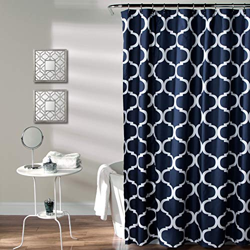 Lush Decor Rideau de Douche pour Salle de Bain Bleu Marine avec imprimé Treillis Audacieux sur Tissu Doux, Lavable et Durable, 182,9 x 182,9 cm