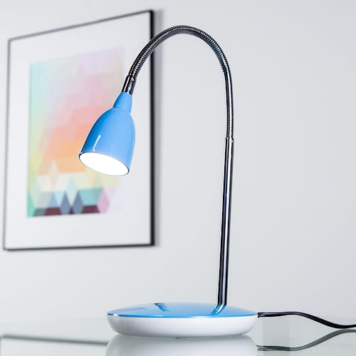 LED Schreibtischlampe mit warmweißem Licht - moderne Tischleuchte mit Flexarm und Schalter - Kunststoff/Metall Eisen/Blau - Höhe 40cm