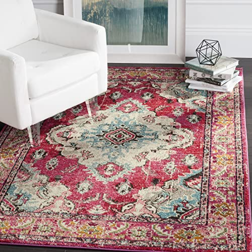 SAFAVIEH Boho Teppich für Wohnzimmer, Esszimmer, Schlafzimmer - Monaco Collection, Kurzer Flor, Pink und Multi, 122 X 170 cm