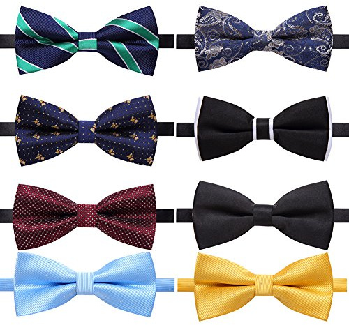 AUSKY Confezione da 8 eleganti papillon pre-annodati, regolabili, per uomini e ragazzi (confezione da 1, 4, 5, 6 e 8 pezzi), G