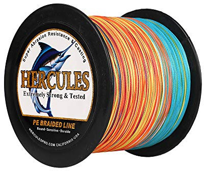 Hercules Braided Fishing Line 1500m 1640yds 10lbs-200lbs Pe Superline 8 Strands (Multicolor 70lb/31.8kg 0.44mm)
