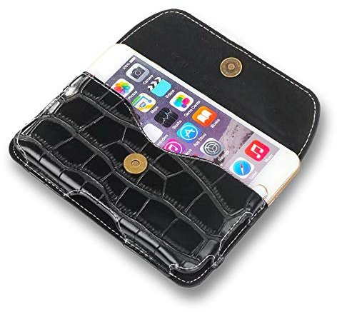 AXELENS Etui Portefeuille Horizontal avec Boucle De Ceinture Smartphone en Cuir De Crocodile Eco Jusqu'à 5 Pouces - Similicuir - Noir