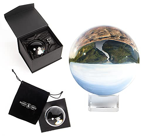 80 mm K9 Crystal Lens Ball – Clear Photo Sphere with Stand, Pouch, Box & Cleaning Cloth – For Mobile & DSLR Photography, Home Décor & Feng Shui | M&W