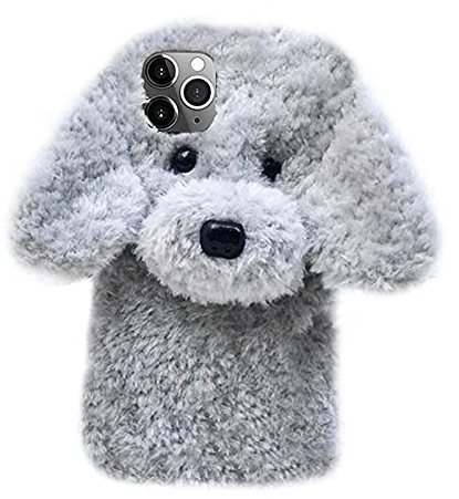 UnnFiko Super Cute Teddy Dog Fluffy Fur Case - Compatible with iPhone X/Xs, Fuzzy Furry Warm Plush Soft TPU Winter Case Protective Covers (Teddy Grey)