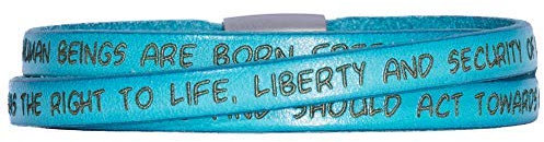 GILARDY GHR-BR1TU63 Human Rights Leder-Armband BR1 in der Farbe Turquoise/Türkis mit Gravur der Menschenrechte 63 cm - Extra Large