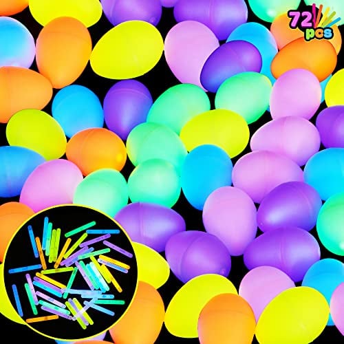 JOYIN 72 Ostern Leuchtende Eier MIT 72 Mini-Leuchtstäben (insgesamt 144 PCs) für Kinderglow-in-the-Dark-Osterkorb füller füller Gegenk, Ostereier Jagen Spielparty fasst Dekorationden Zubehör.