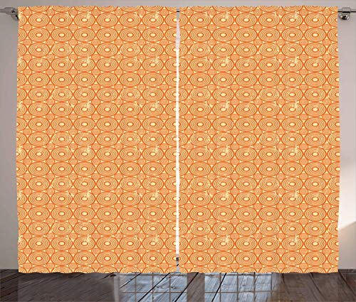 ABAKUHAUS Jugendstil Rustikaler Vorhang, Pastell Geometrische Grunge, Wohnzimmer Universalband Gardinen mit Schlaufen und Haken, 280 x 245 cm, Hellgelb Zinnoberrot
