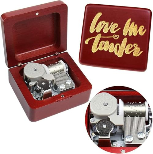 Sinzyo Music Box Vintage Wood Carved Mechanism Musical Boxs Gift For Birthday Valentine's Day Christmas Day(Love me Tender-Wine Red Box)