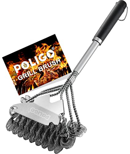 POLIGO 18 Grill Cleaner Brush Safe Grill Brush and Scraper Bristle Free - Stainless Steel BBQ Brush for Grill Cleaning - Wireless Grill Brush with BBQ Scraper for Grill - Gifts for Grill Wizard