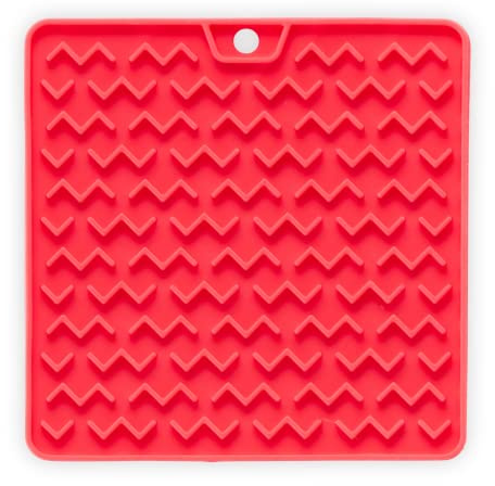 Messy Mutts & Cats Silicone Reversible Interactive Feeding and Licking Mat | 5.5” x 5.5” | Slow Feeder for Boredom & Anxiety | Lick Pad for Cats & Small Dogs | Watermelon