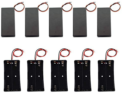 GTIWUNG 5 x 3.7 V 18650 Plastic Battery Holder Storage Box with Wire Leads and Switch + 5 x 18650 Battery Holders (2 Drops)