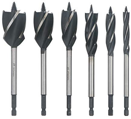 Rowiz 6 PCS 1/4 Hex Shank 4 Flute Wood Drill Bit Set, 10/15/20/25/30/35mm, High-Carbon Steel, Wood, Plastic, Rubber, Polyurethane