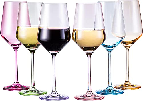 Farbiges Weingläser Set, große 340 ml Gläser, Set mit 6 Stück, einzigartiger italienischer Stil, kurze Becher für Weißwein, Rotwein, Wasser, Margarita-Gläser, farbiger Becher, Geschenk (Multicolored)