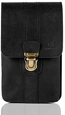 MATADOR 'Málaga XL' Echt Leder Universal Handy Gürteltasche Vertikal Extragroß | Outdoor Handytasche XXL Smartphone bis 7,5 Zoll Portemonnaie Geldbörse im Hochformat (Schwarz)