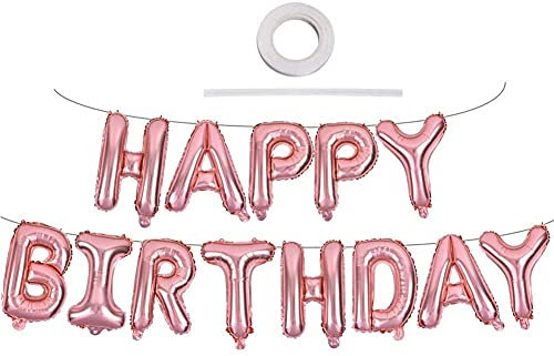 Joyeux Anniversaire Balloons Bannière Set Ballons de Dorés Bannière Happy Birthday Set de Papier D'aluminium Ballons Lettre Convient pour Décoration de Fêtes d'anniversaire,Décorations-Or rose