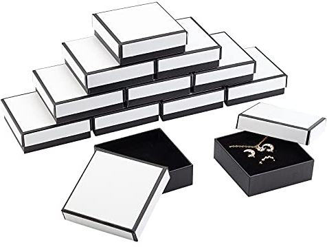 NBEADS 16 Stück Karton Schmuckschatullen, White Paper Boxen Set Geschenkboxen Mit Schwammmatte Für Armband Halskette Ohrring Anhänger Schmuck, 9.1x9.1x3.2 cm