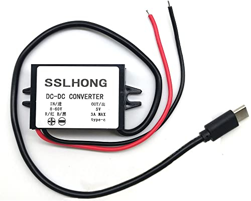 SSLHONG-SSLHONG DC 8-60V DC 5V Buck Converter 3A Spannungsadapter Netzteil Modul Schritt Down Spannungsregler 12V/24V/36V/48V zu 5V Spannungswandler (USB-C)