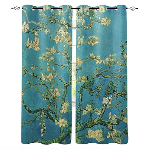 MYQF Vorhänge Blickdicht Van Gogh Mandelblüte Gardinen Isolierend Geräuschreduzierung für Wohnzimmer Kinderzimmer Schlafzimmer Küche Dekoration 220x215cm