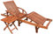 Hommdiy Gartenliege mit kleinem Holztisch Holz Liege Sonnenliege mit Rädern mit Ausziehtisch und Armlehnen
