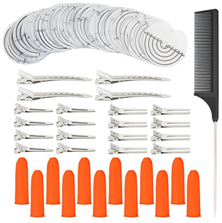 150 Round Single Hole Heat Shield Guards with Graduations PVC Fusion Glue Protector Templates, 20 Pcs Hair Clips, 12 Pcs Glue Finger Protector and Comb Set for Hair Extensions