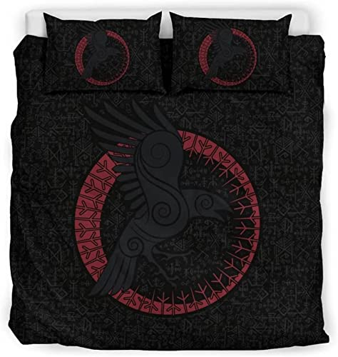JoYww 3D Viking Raven Crow Rune Bettbezug-Set Bettwäsche, Nordic Viking Mythology Tattoos Bettbezug Kissenbezug, warmes Bettwäsche-Set (Size : 200 x 200 cm)