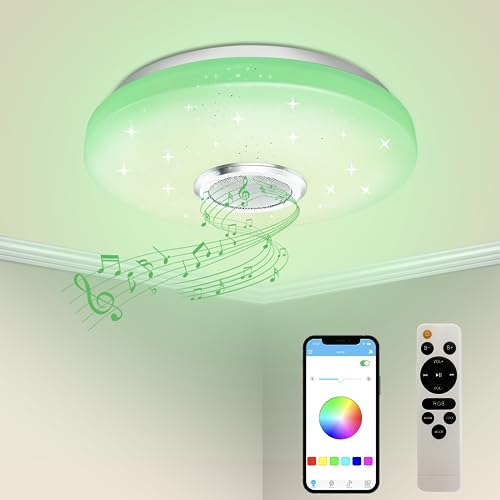 Plafonnier LED 36W Dimmable,Haut-parleur Bluetooth, Lumière avec Télécommande/App Contrôle, Changement de Couleur RGB,Lampe de Plafond pour Cuisine,Chambre,Salle de Bain,Salon, D'Enfants Ø30cm