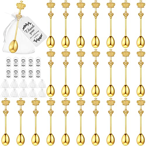 24 Set Kronen-Trinklöffel, goldene Krone, Teelöffel für Hochzeitsgeschenk, Hochzeitsgeschenke für Gäste, Teeparty, Gastgeschenke für Frauen, 24 Stück Anhänger und Taschen für Brautparty, Souvenirs