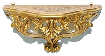 LIGUORO SHOP Regal im venezianischen Barock-Stil, Konsole, künstlich, Vintage, Shabby Chic, 38,5 x 20 x 15,5 cm (Gold)