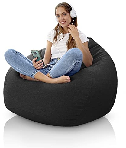Aiire Relaxo Sitzsack XXL mit Füllung - Riesen Bean Bag Chair für Erwachsene, Jungen und Kinder - Bodenkissen Grob, Chill Sessel für Kuschelecke – Gaming Sitzsäcke Schwarz