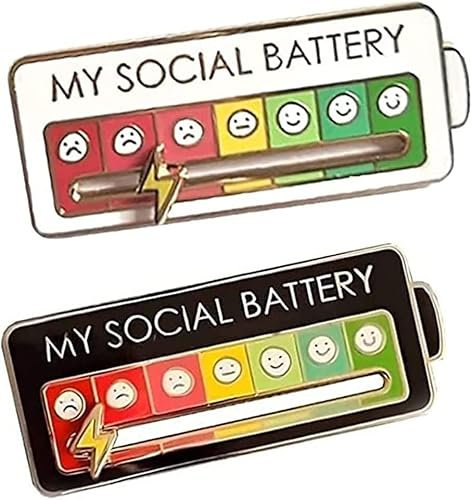 Funny Social Mood Brooch Pin, Interactive Mood Pins, Social Battery Enamel Lapel Pins for Women Men, Anxiety Badge Mental Health Gift, Novelty Brooches & Pins (Black+White)