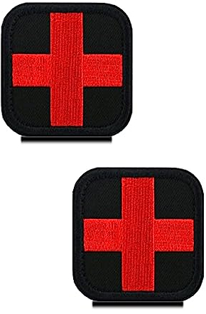 2 Stück Medic Kreuz Schwarz Kreuz Moral Bestickter Aufnäher mit Haken - Taktisch Medizinisch Patch, Rot für Taktische Rucksäcke, Medizinische Taschen, Erste-Hilfe-Kits, Outdoor-Abenteuer-Kits