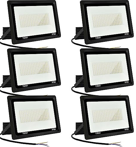 Jefedana Lot de 6 spots LED d'extérieur 150 W Blanc froid 6500 K 15000 lm Projecteur extérieur ultra lumineux IP66 Étanche pour arrière-cour, garage, couloir, jardin ck-03