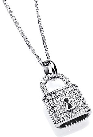 Old English Jewellers 925 Sterling Silver Sparkling CZ Padlock Pendant Necklace 16 18 20 inch (16)