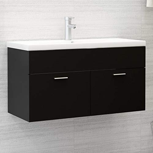TALCUS Mueble fregadero gabinete negro 90x38.5x46 cm tamaño madera de ingeniería