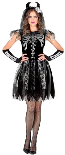 W WIDMANN MILANO Party Fashion - Skelett Kostüm Damen | 3-teilig, Kleid mit Zubehör im Skelettbraut Look für Halloween, Karneval und Mottoparty