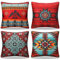 Dekorative Kissenbezüge 40 x 40 cm Rote Ethno Leinen Kissenbezug Boho Sofakissen Kissenhülle 4er Set Modern Dekokissen Zierkissenbezüge für Sofa Schlafzimmer Wohnzimmer Outdoor Weihnachten
