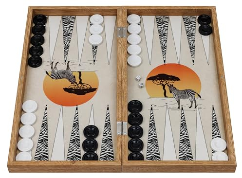 HBS GAMES Zebra Illusions Design Backgammon Brettspiel 48 Zentimeter aus Holz mit Acryl-Spielsteinen Freunde und Erwachsene