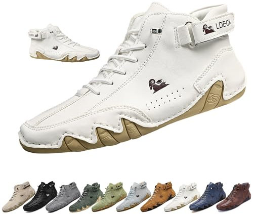 Overhil1s Uomo Stivali Alti in Pelle Scamosciata Fatti a Mano, Beck Scarpe Uomo Impermeabili Antiscivolo Leggere Traspiranti Stivali Uomo for l'escursionismo e la Guida (Color : Bianco, Size : 41 EU)