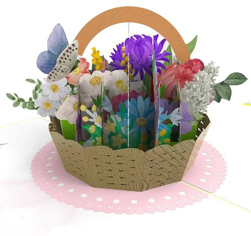 CardPop Pop-Up-Karte mit Blumenkorb. 3D-Karte für Mama, Papa, Familie und Freunde