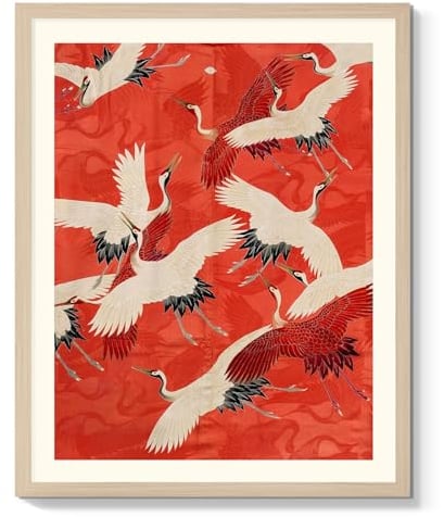 C8BUSIS Gerahmte Leinwand, Wandkunst, rote gekrönte Kraniche, Kunstdrucke, Grus Japonensis, Galerie, Bild, japanische Kunst, Wanddekoration, zeitgenössisch, abstrakt, ästhetisches Poster für